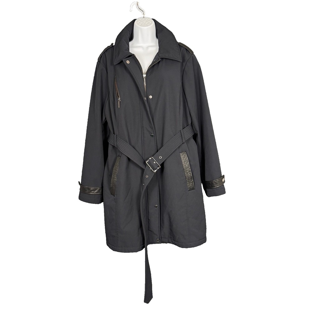 Michael Kors Womens Black Belted Trench Water-Resistant Raincoat Jacket Sz XXL
